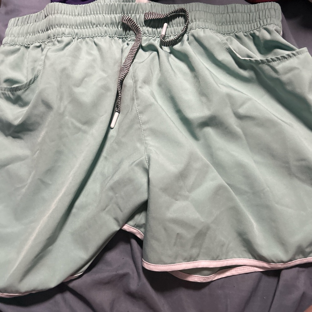 Green Athletic Swim Shorts with Elastic Waistband